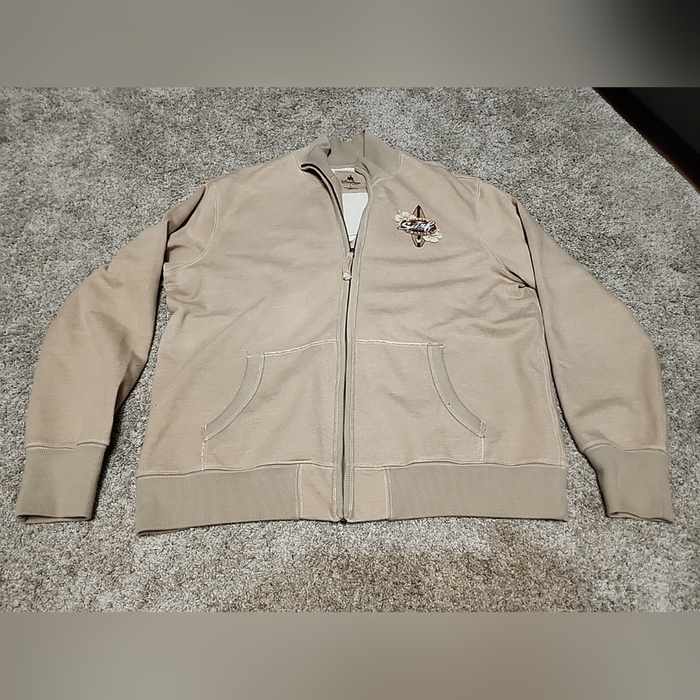 Mickeys Surf Festival Disney Parks Men Jacket Size L Brown Tan Full Zip Collared